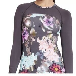 Calia Rash Guard Womens Large Gray Floral Long Sleeve Swim Shirt